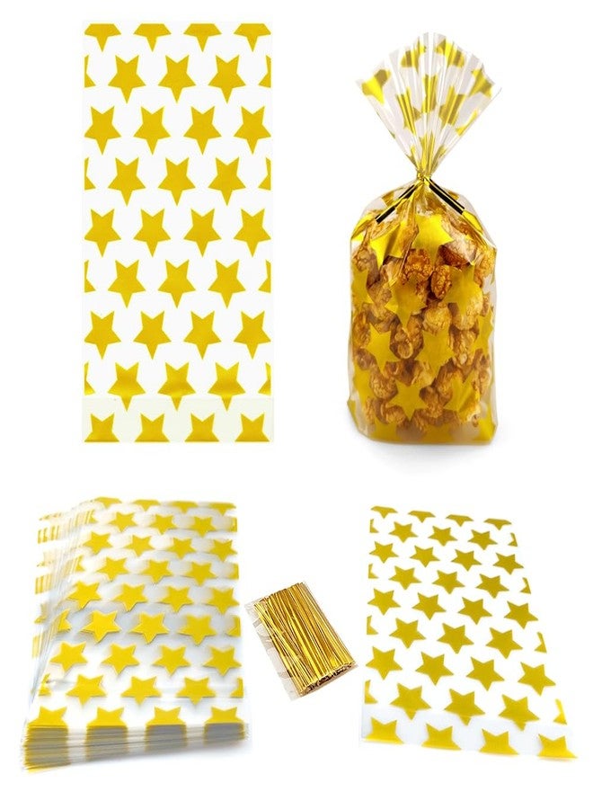 SaktopDeco 100 PCS Gold Star Cellophane Bags - 5 x 8 Star Plastic Bags for Packing Favor Supplies - Image 1